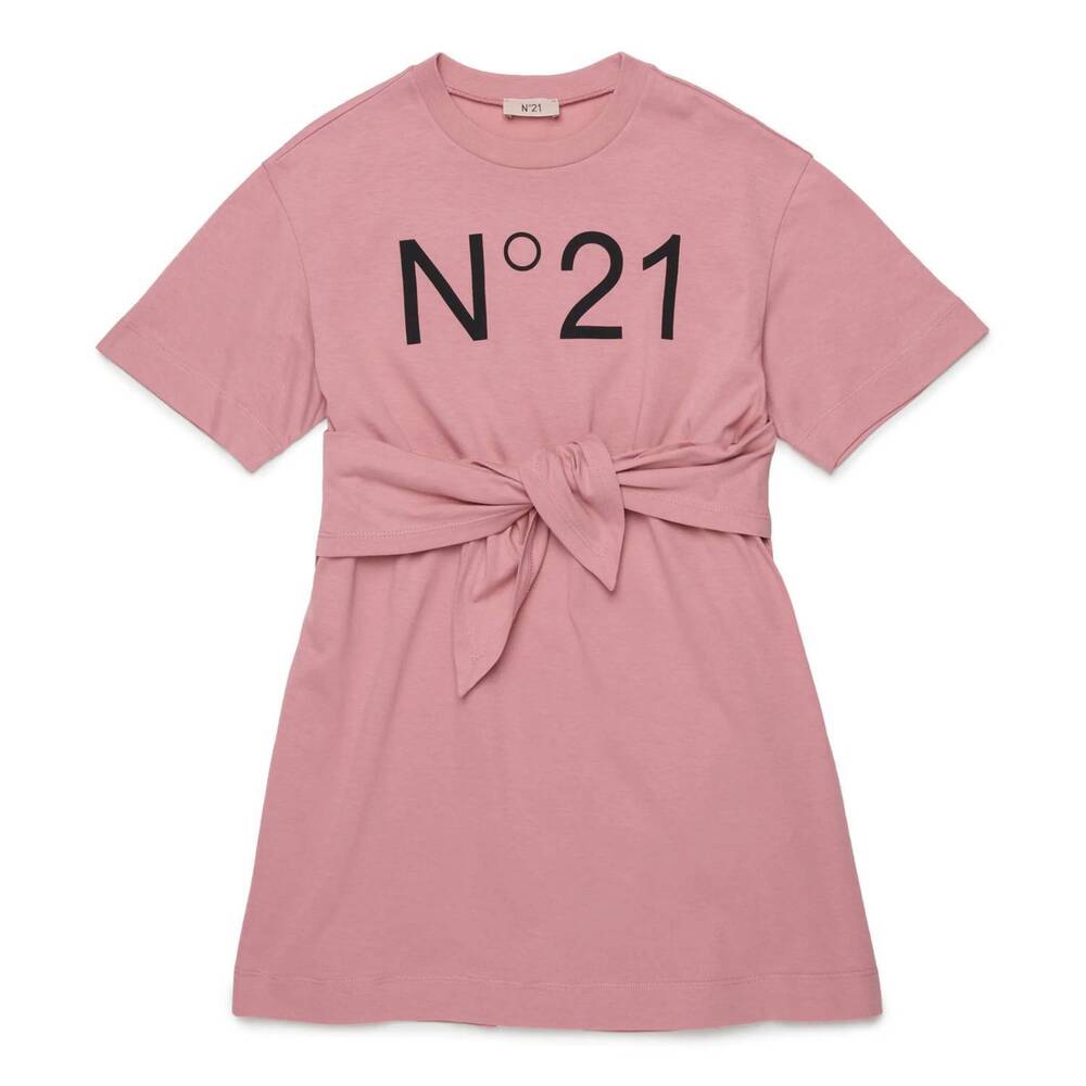 NEW N°21 girls logo t-shirt dress with tie waist in pink